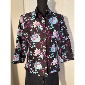 SILK LAND %100 Silk 3/4 Sleeve Jacket Shirt Top